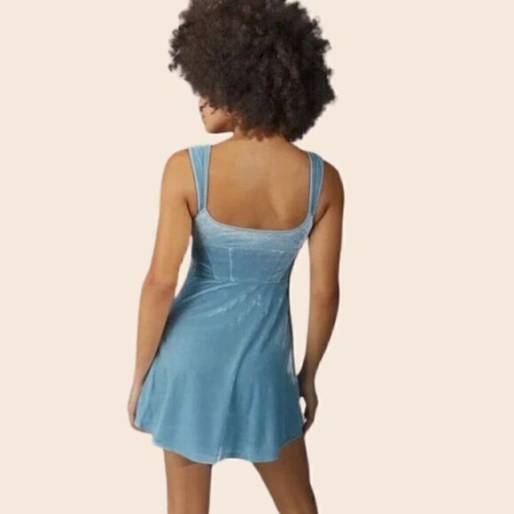 Urban Outfitters Genivieve Blue Velvet Corset Mini Dress Size Large - Picture 3 of 14